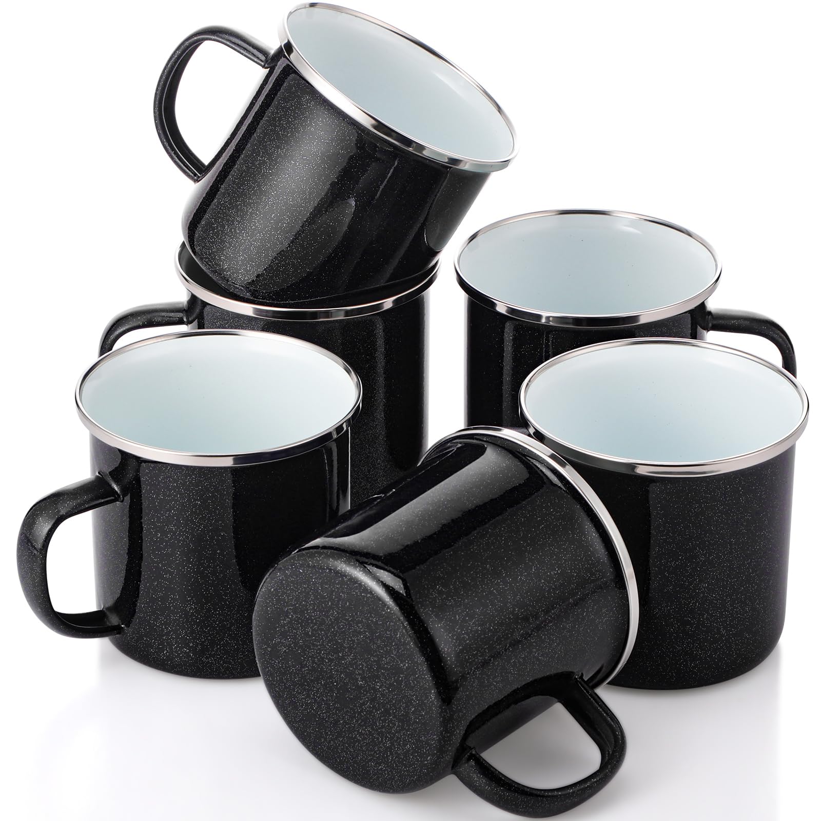 Vintage Peltre Enamel Mug Set - Black Cafe Unicorn Coffee Cups