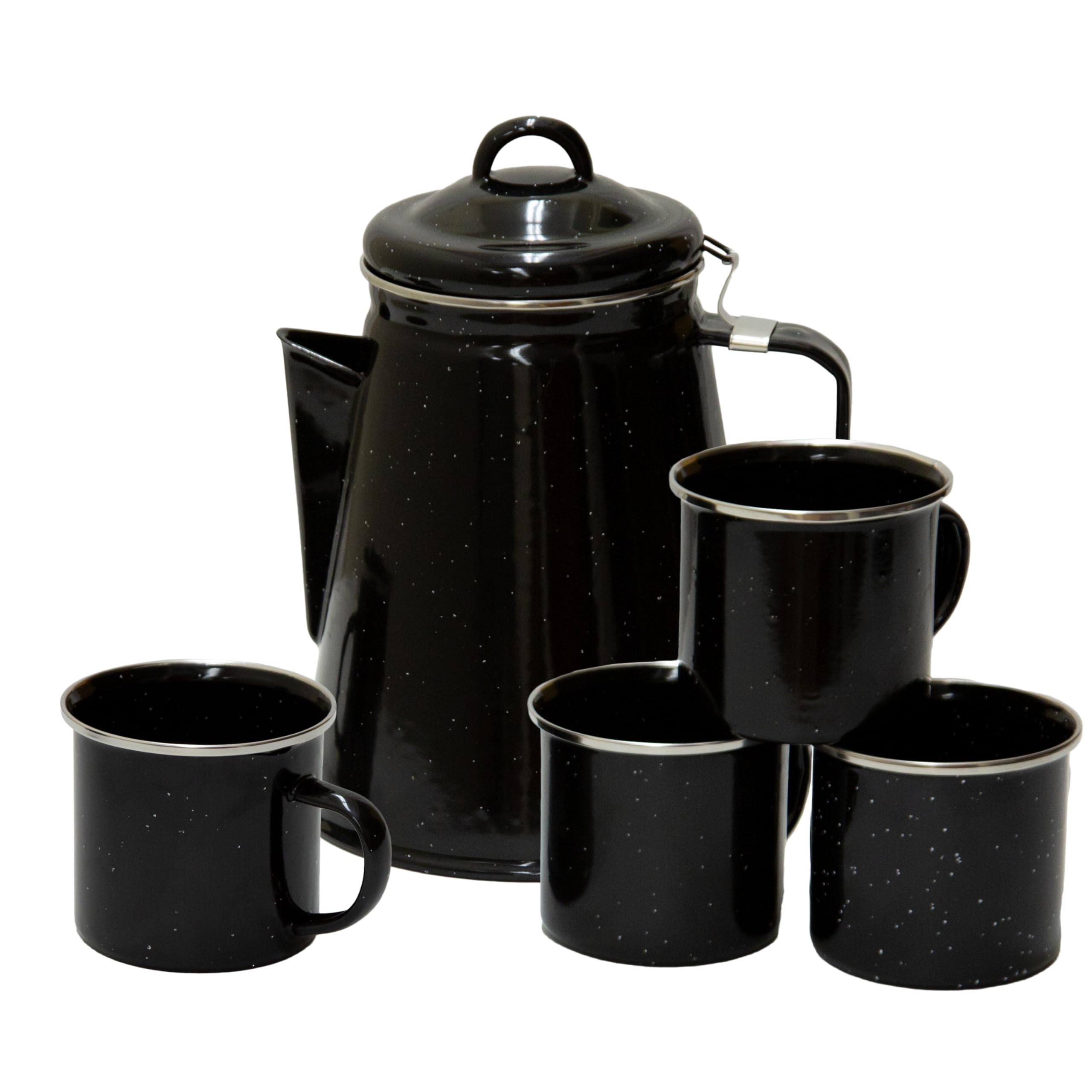 Vintage Enamel Coffee Pot & Mug Set – Black